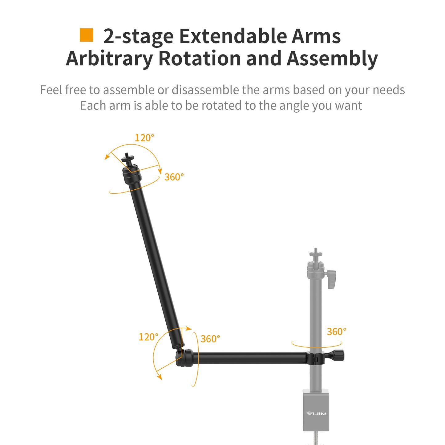Uniqkart VIJIM LS04 Pipe Clamp Bracket Multi-Section Extension Flexible Arm Shooting Equipment Photography Accessories for Live-stream Lighting