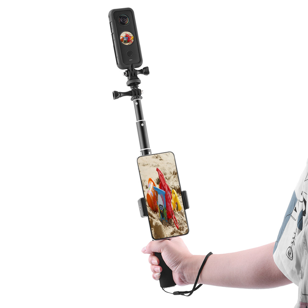 EWB8597+ZZCP5019 Protection Frame Camera Holder + Mobile Phone Selfie Stick for Insta360 ONE X2