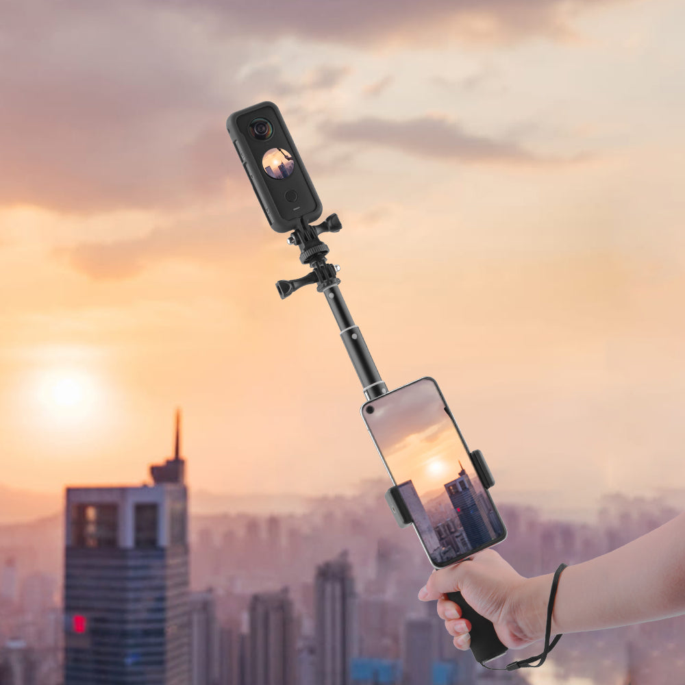 EWB8597+ZZCP5019 Protection Frame Camera Holder + Mobile Phone Selfie Stick for Insta360 ONE X2