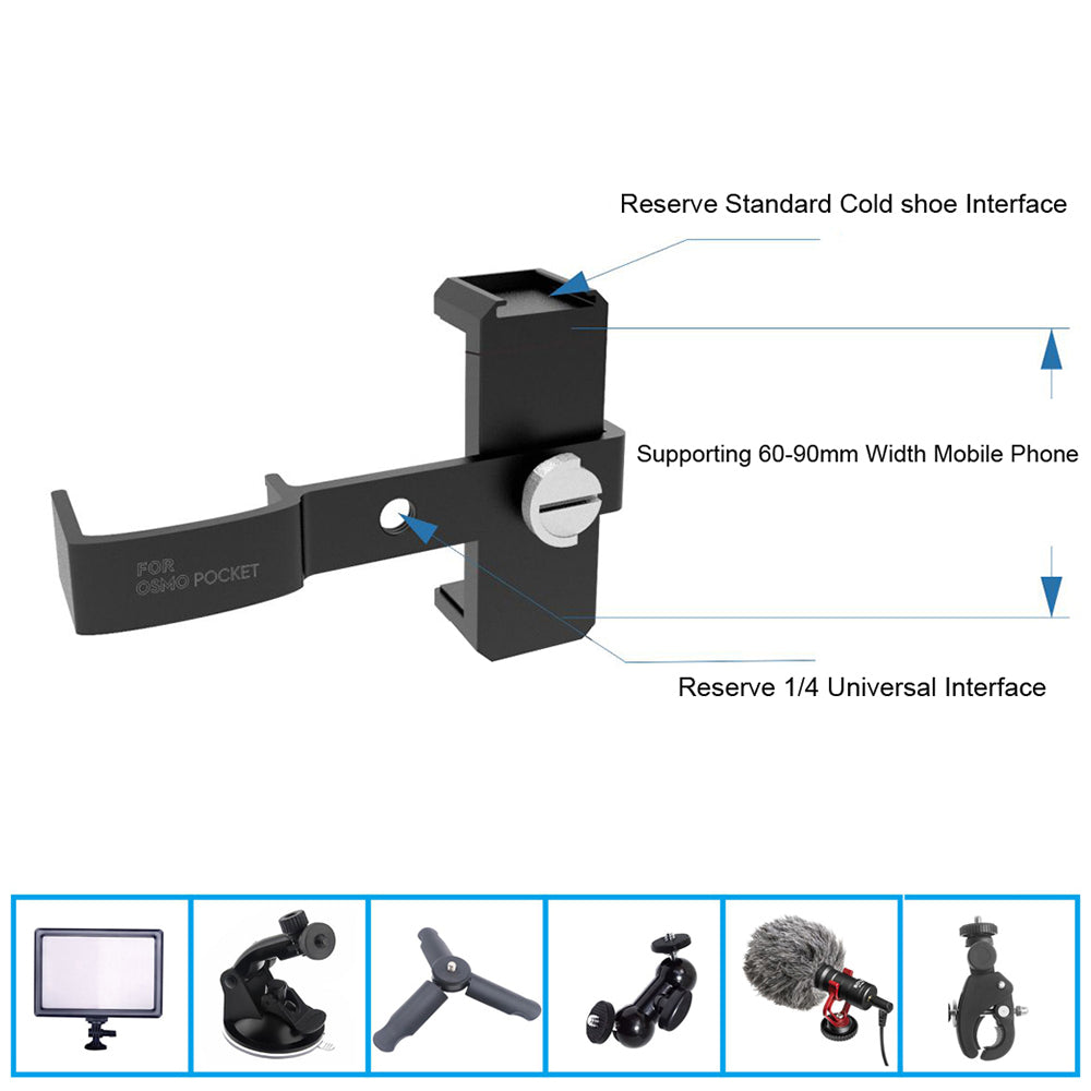 ZZCP5026 Phone Clamp Aluminum Alloy Adjustable Fixing Clip for DJI Osmo Pocket 2