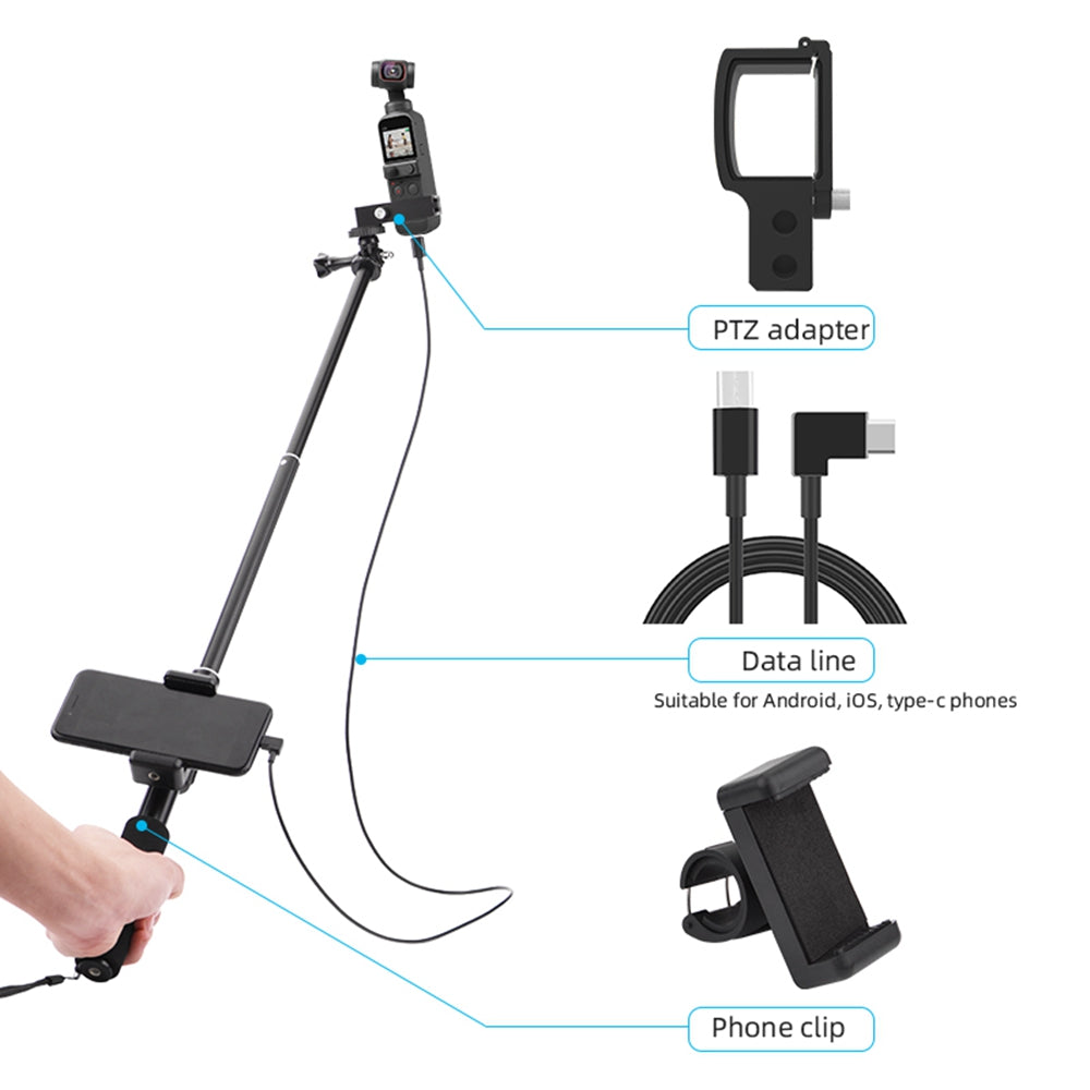 Selfie Stick for DJI Osmo Pocket 2 Handheld Gimbal Stabilizer Type-C/Android Phone Clip Module Extension Pole - Type-C to Micro USB