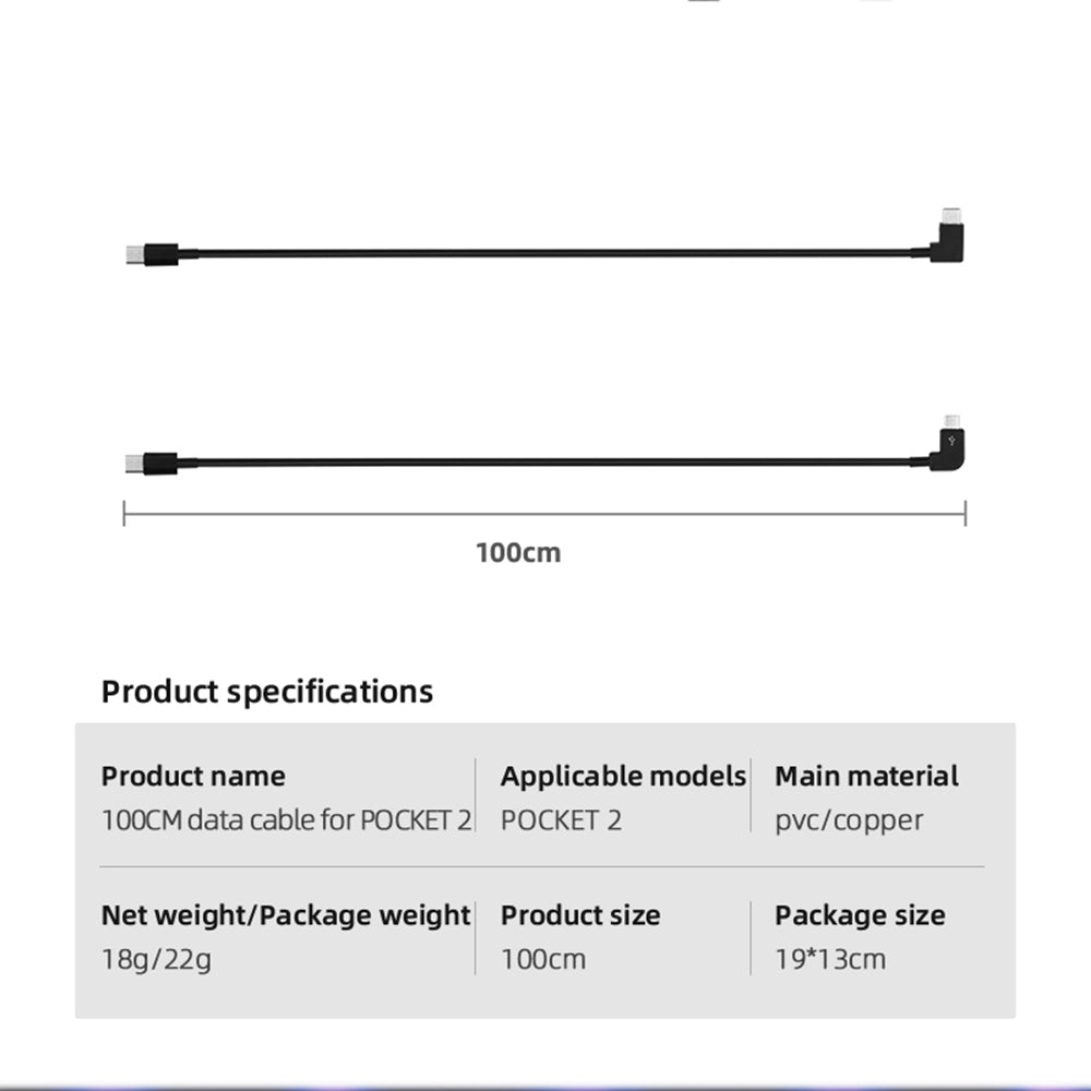 100cm Data Line Camera Direct Connection to Mobile Phone Conversion Wire Type-C to Type-C/Micro USB Cable for DJI Osmo Pocket 2 - Type-C to Micro USB