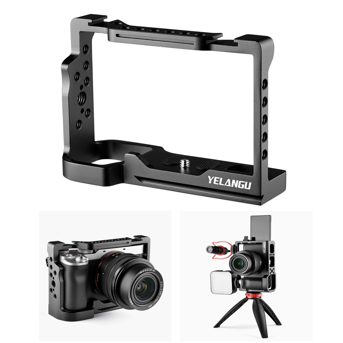 YELANGU C24-A Quick Release Camera Cage Frame for Sony Alpha 7C Professional Camera Video Rig with 1/4&quot; 3/8&quot; Adapter