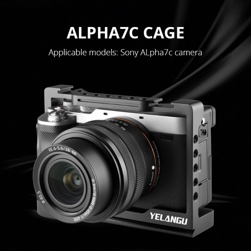 YELANGU C24-A Quick Release Camera Cage Frame for Sony Alpha 7C Professional Camera Video Rig with 1/4&quot; 3/8&quot; Adapter