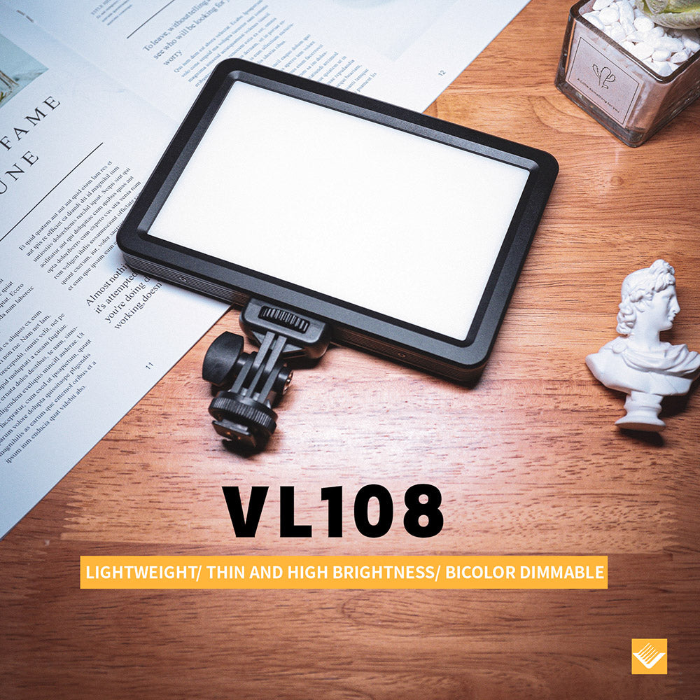 Uniqkart VIJIM VL108 LED Photography Light 3200K-5500K Dimmable Panel Lamp Video Vlog Fill Light