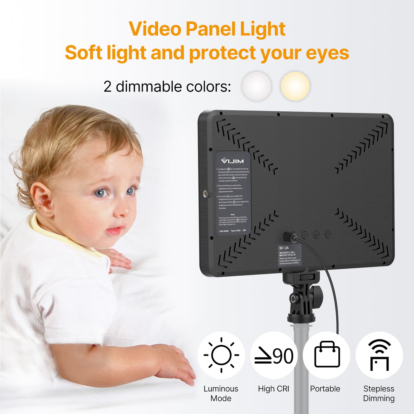 Uniqkart VIJIM VL192 11 Inch LED Video Light 2500-9000K Lamp Panel Photography Lighting Live Stream Photo Studio Remote Control Fill Lamp