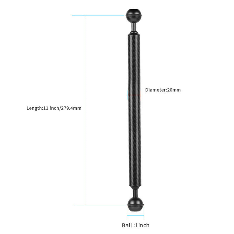 KF33 11-inch 20mm Ultralight Carbon Fiber Underwater Buoyancy Arm for Camera Diving Tray Video Light - Black