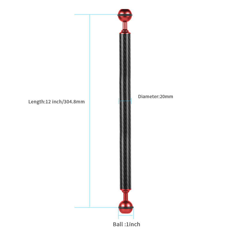 KF33 12-inch 20mm Carbon Fiber Underwater Float Buoyancy Extension Arm for Camera Diving Tray Video Light - Red