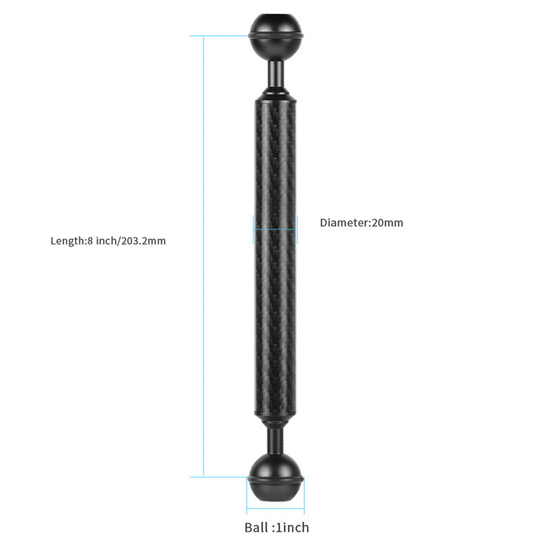 KF33 8-inch 20mm Carbon Fiber Dual Ball Head Float Buoyancy Arm Camera Diving Tray Connect Arm Underwater Photography Accessory - Black
