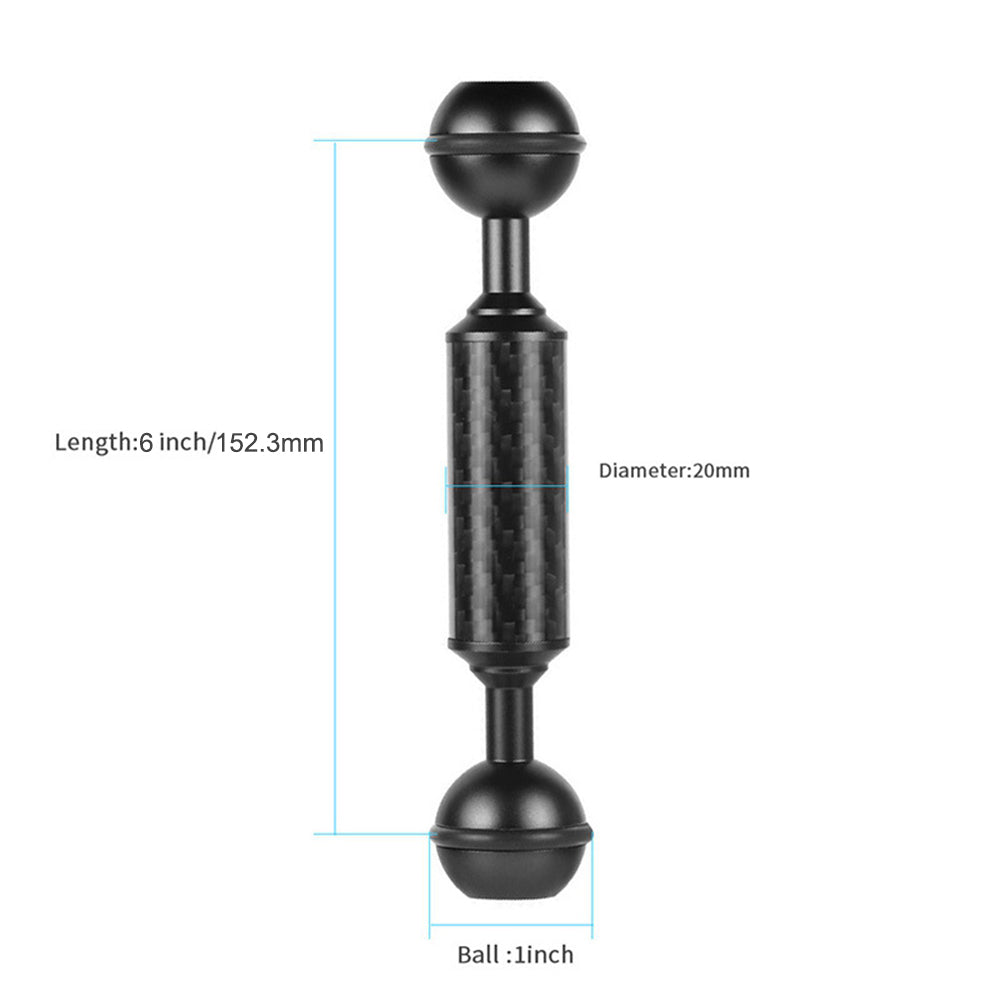KF33 6-inch 20mm Carbon Fiber Dual Ball Head Float Buoyancy Arm Camera Underwater Photography Fill Light Extension Arm - Black
