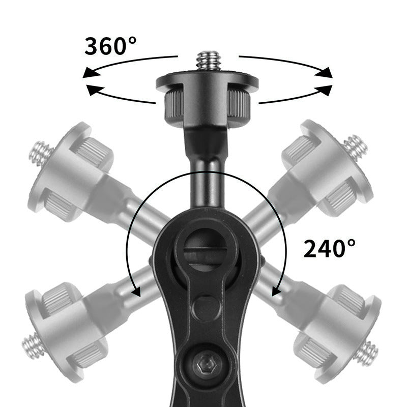KF30324 360 Degree Rotation Universal Magic Arm 1/4&quot; Screw Thread Double Ballhead Adapter - Black