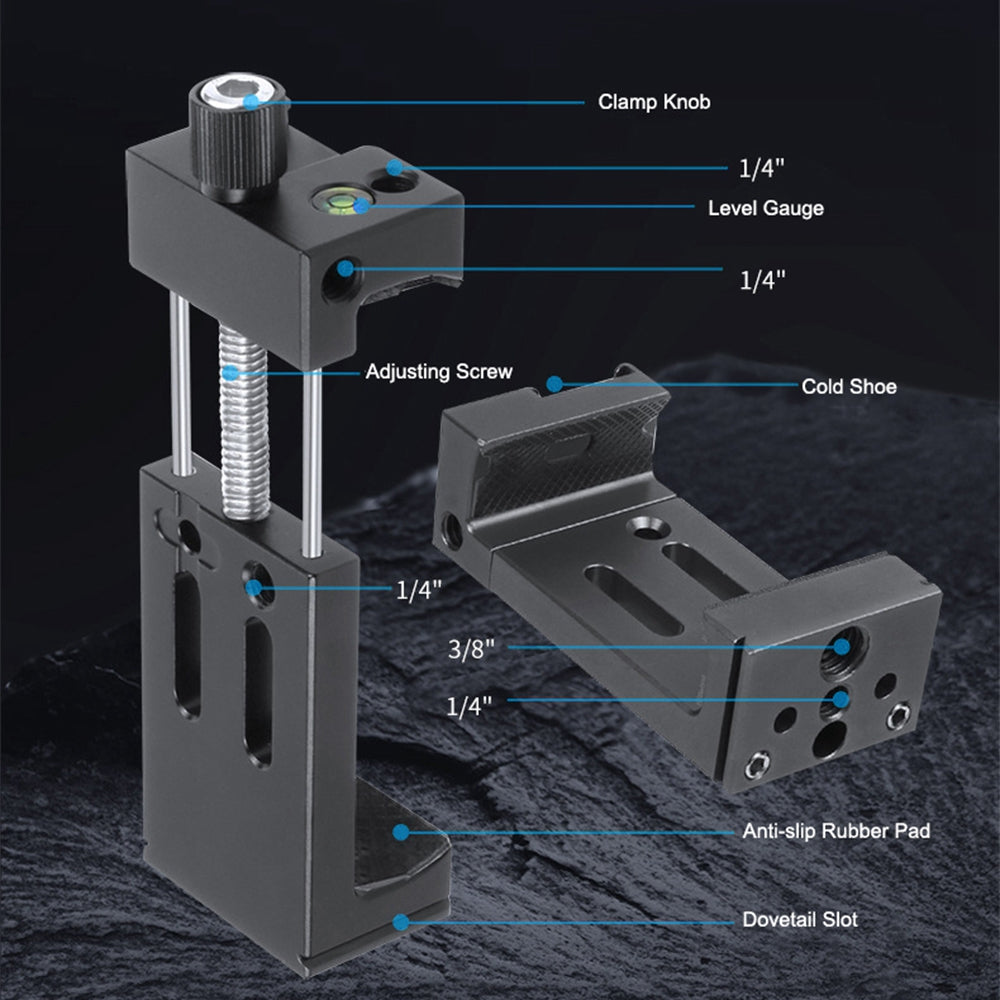KF38853 Dual Cold Shoe Phone Holder Bracket Clip Mount Adapter for Tripod Mic Fill Light - Black
