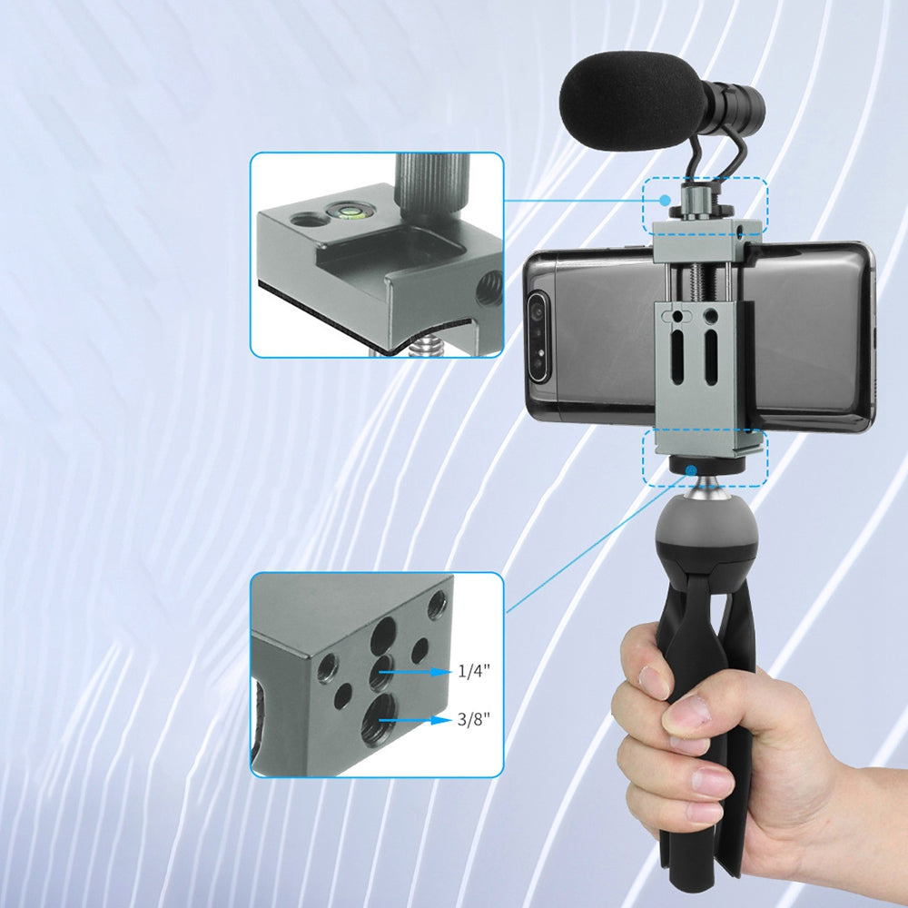 KF38853 Dual Cold Shoe Phone Holder Bracket Clip Mount Adapter for Tripod Mic Fill Light - Black