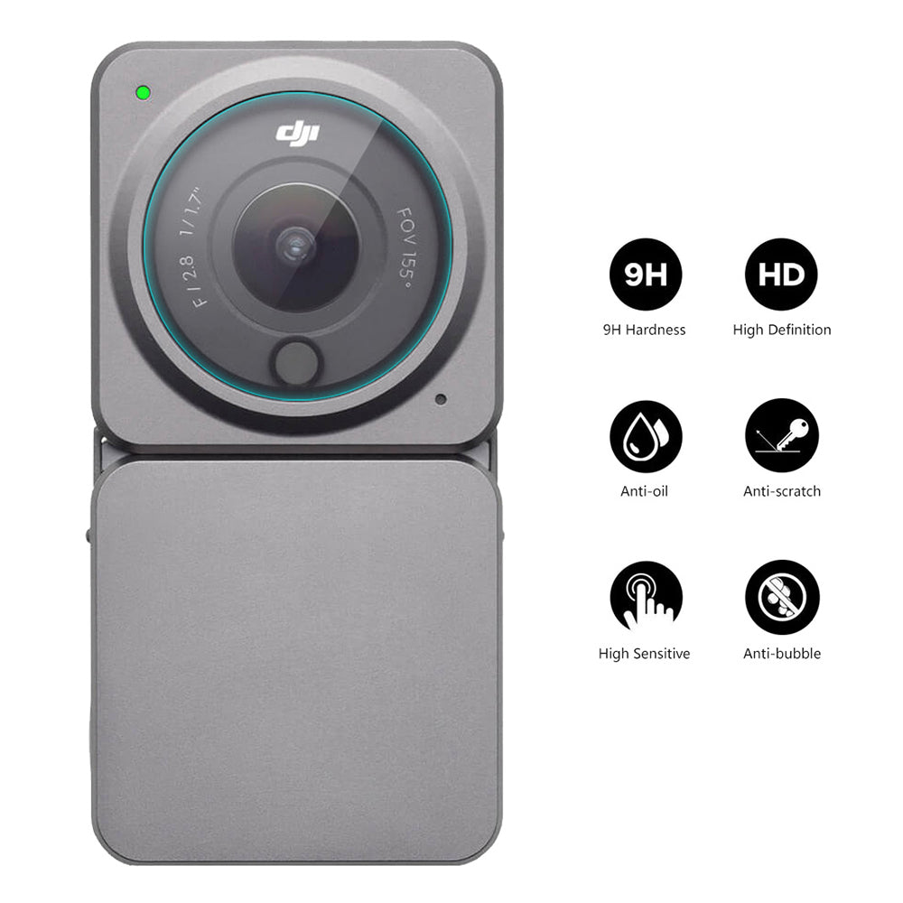 Uniqkart Screen Protector for DJI Action 2, Clear 9H High-Alumina-Silicon Tempered Glass Screen Protector + Lens Protector