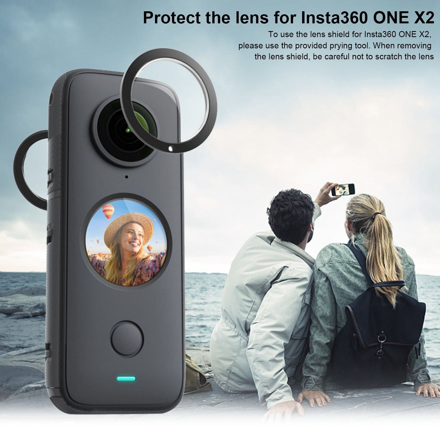 Uniqkart for Insta360 One X2 Splash-proof Front + Rear Camera Lens Guard Protective Film Cover
