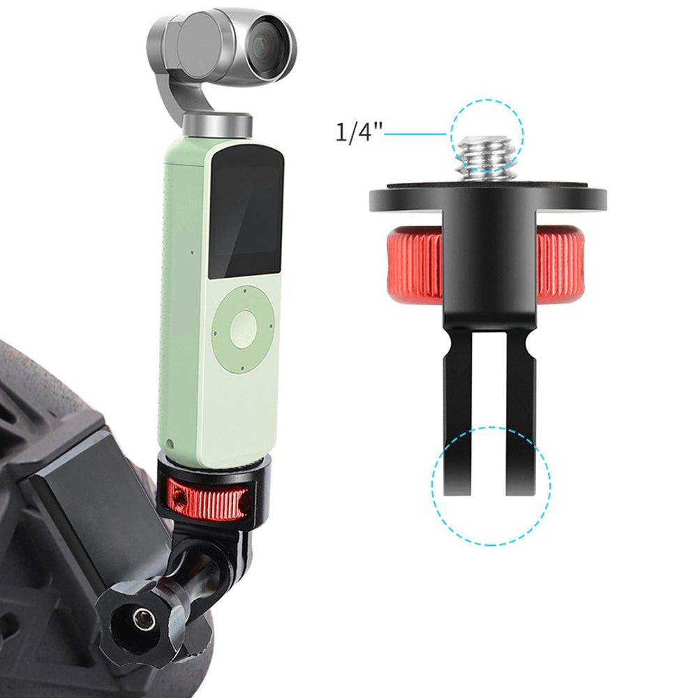SS45181-A1 Aluminum Alloy 1/4 inch Screw Tripod Adapter for Insta360 Gopro DJI, 360 Degree Rotating Mount Holder - Black / Red