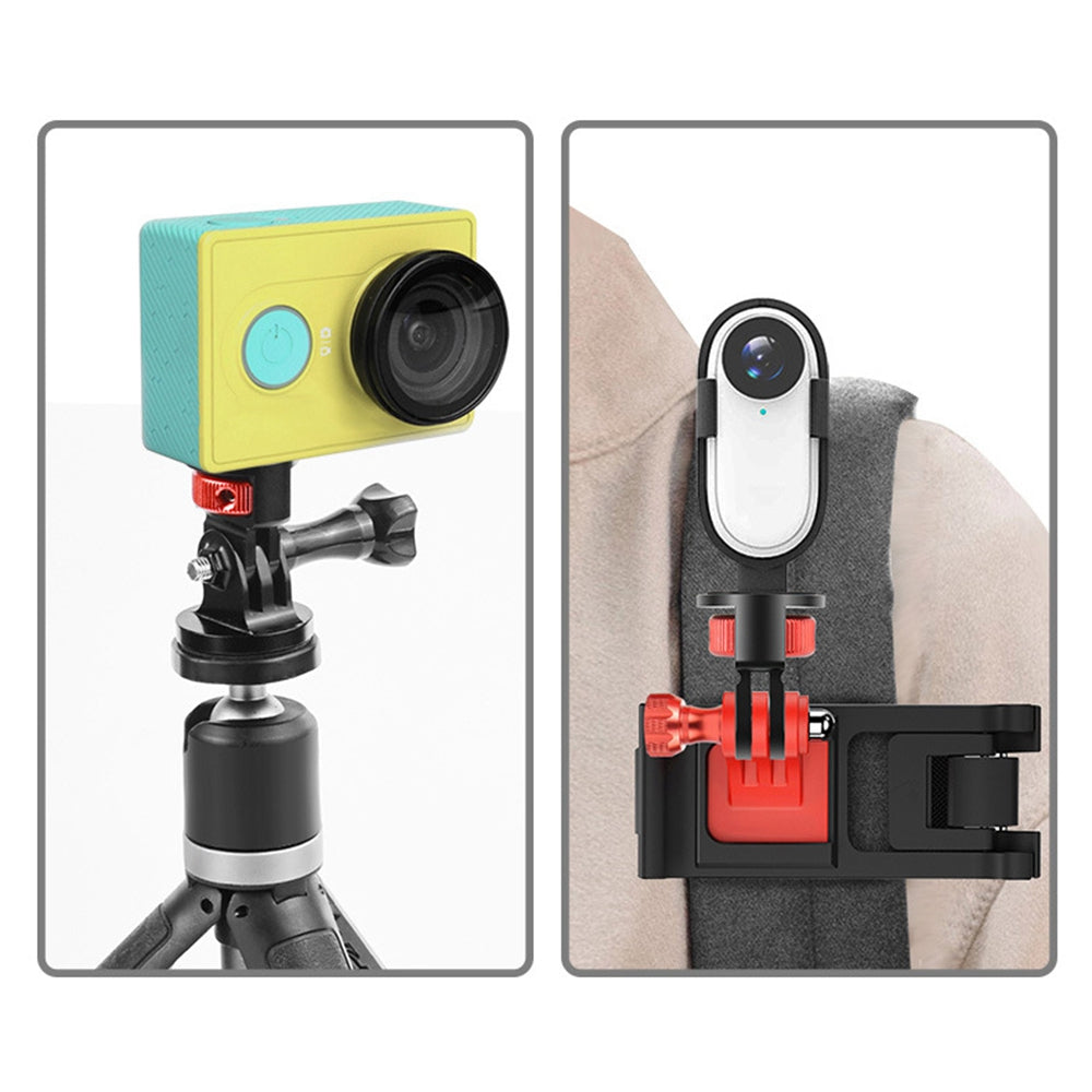 SS45181-A1 Aluminum Alloy 1/4 inch Screw Tripod Adapter for Insta360 Gopro DJI, 360 Degree Rotating Mount Holder - Black / Red