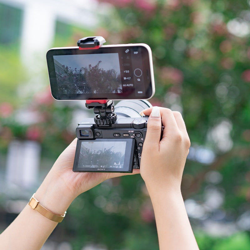 ST-06S Universal Camera Dual Cold Shoe Adapter Phone Mount Clamp 360-Degree Rotation Holder Smartphone Clip