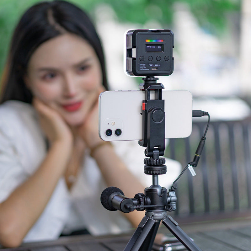 ST-06S Universal Camera Dual Cold Shoe Adapter Phone Mount Clamp 360-Degree Rotation Holder Smartphone Clip