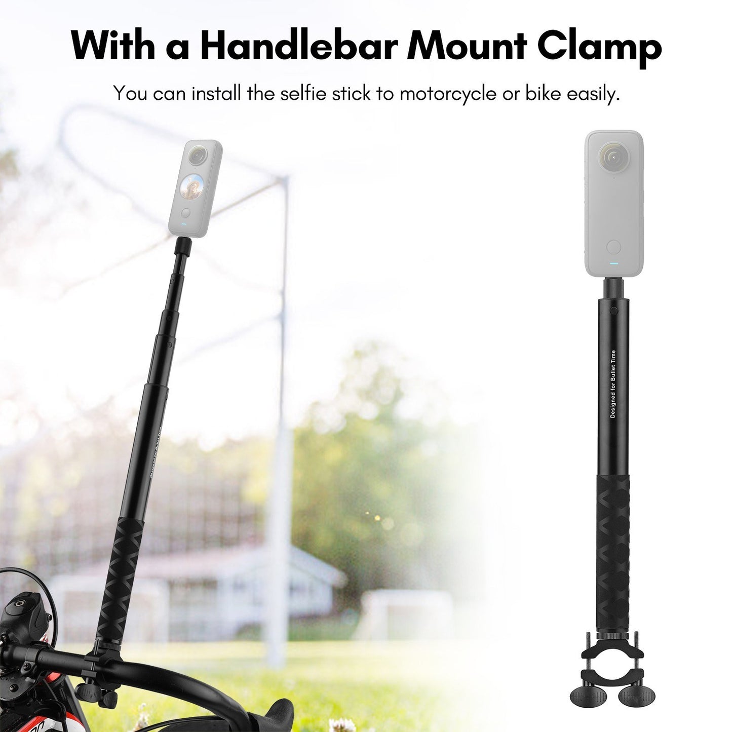 L38111 1.11m Motorcycle Bike Invisible Selfie Stick Handlebar Mount Bracket with 1 / 4 Inch Screw for Insta360 One X2 / RS Camera