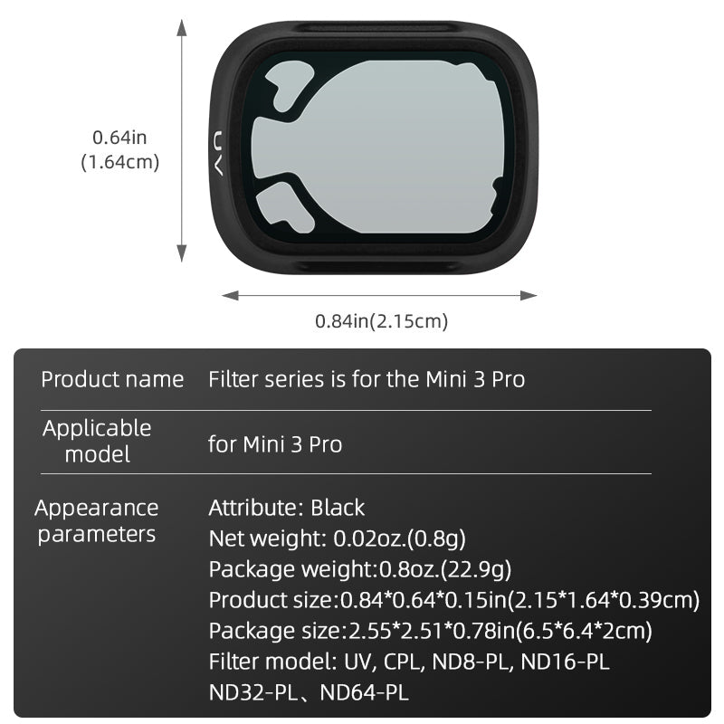 BRDRC For DJI Mini 3 Pro UV / CPL / ND Filter Plastic+Optical Glass Drone Camera Lens Filter - ND32-PL