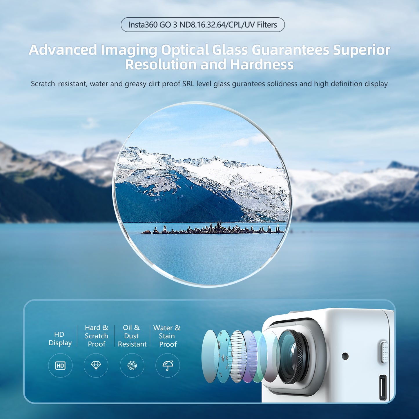 Uniqkart Optical Glass Waterproof Filter for Insta360 GO3 / GO2 Action Camera Lens Protective Filter CPL+ND8+ND16+ND32