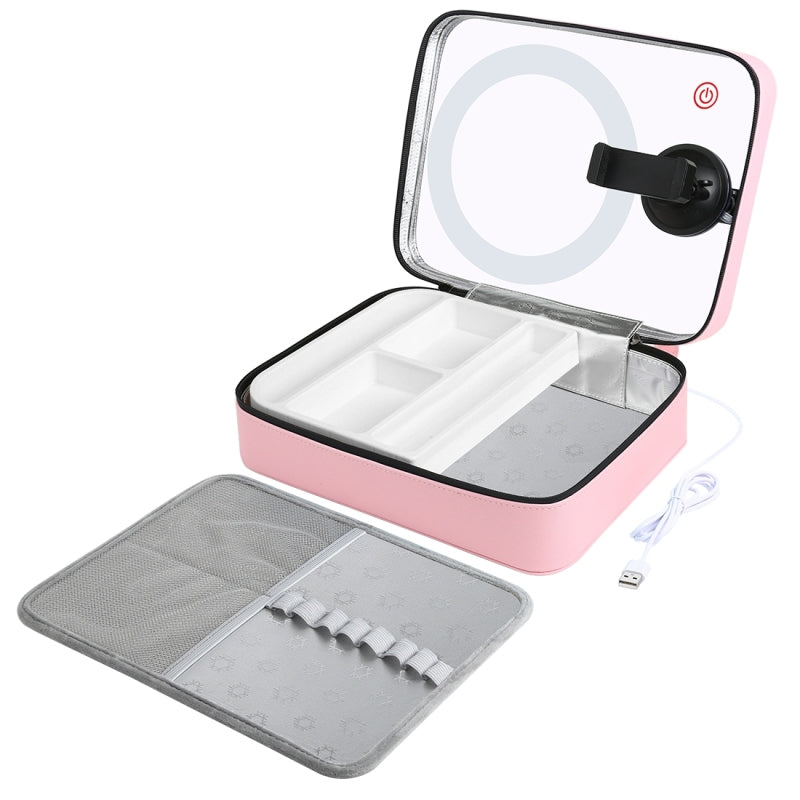 Puluz PU516 Touch Adjustable Ring Light Multifunctional Live Broadcast Makeup Mirror Cosmetic Storage Box Bag with Phone Clamp - Pink