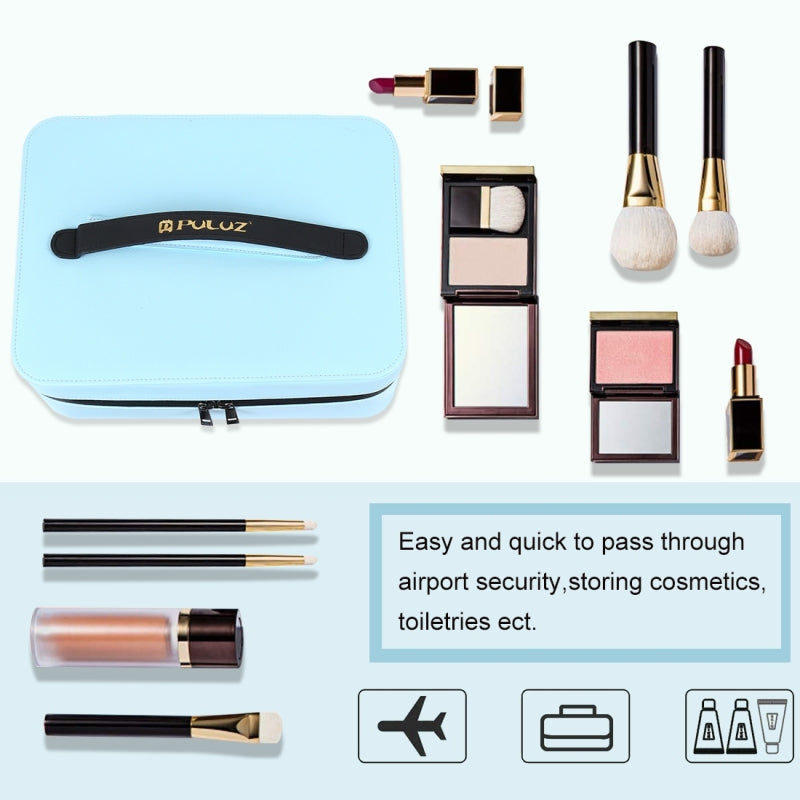 Puluz PU516 Touch Adjustable Ring Light Multifunctional Live Broadcast Makeup Mirror Cosmetic Storage Box Bag with Phone Clamp - Blue