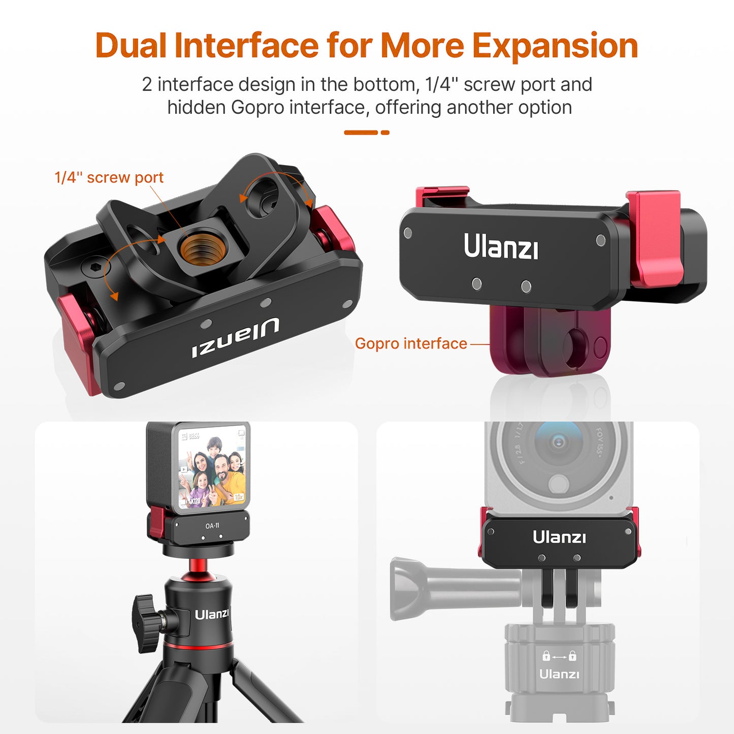 ULANZI OA-11 For DJI Action 2 Magnetic Adapter Mount Dual Interface Folding Base with 1/4&quot; Port Camera Accessories