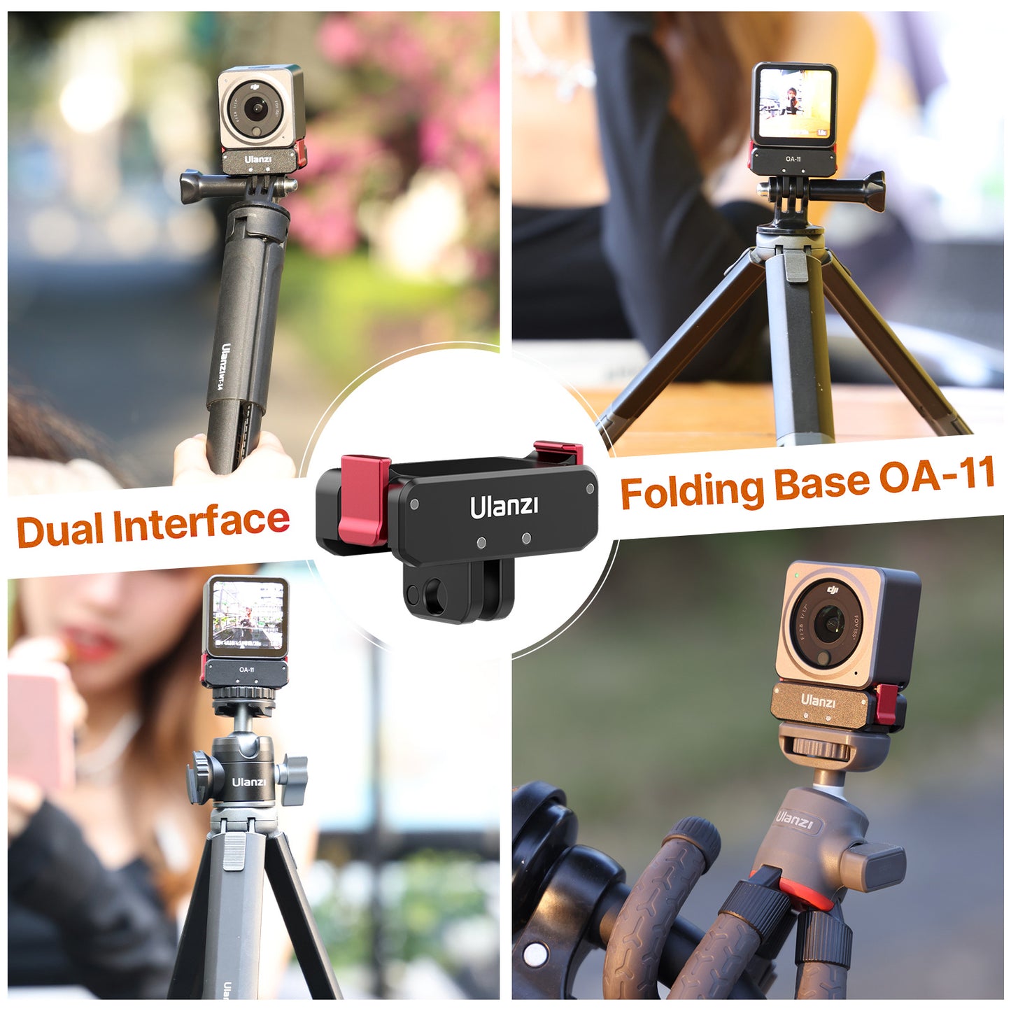 ULANZI OA-11 For DJI Action 2 Magnetic Adapter Mount Dual Interface Folding Base with 1/4&quot; Port Camera Accessories