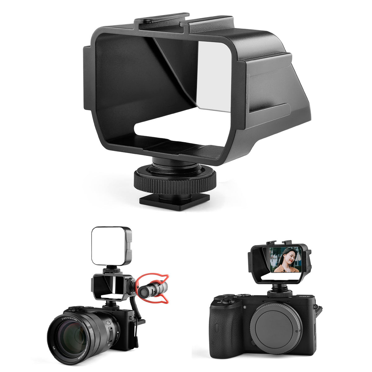 Yelangu A74 Vlog Selfie Flip Screen Cold Shoe Bracket Reverse Mirror Microphone Mount for Mirrorless Camera