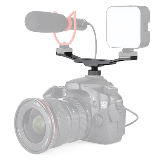 YELANGU A64 1-to-2 Camera Vlog Cold Shoe Extension Bar with 1/4inch Interface Bracket Universal Cold Shoe Mount Adapter for LED Lights/Microphones/Monitors/Audio Recorder Camera Accessory