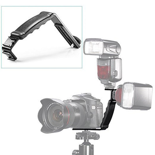 Photography Fill Light Holder Micro Camera Frame Mount DV Camera Bracket L-Shape Bilateral Bracket with Cold Shoe, 1 / 4&quot; Adapter