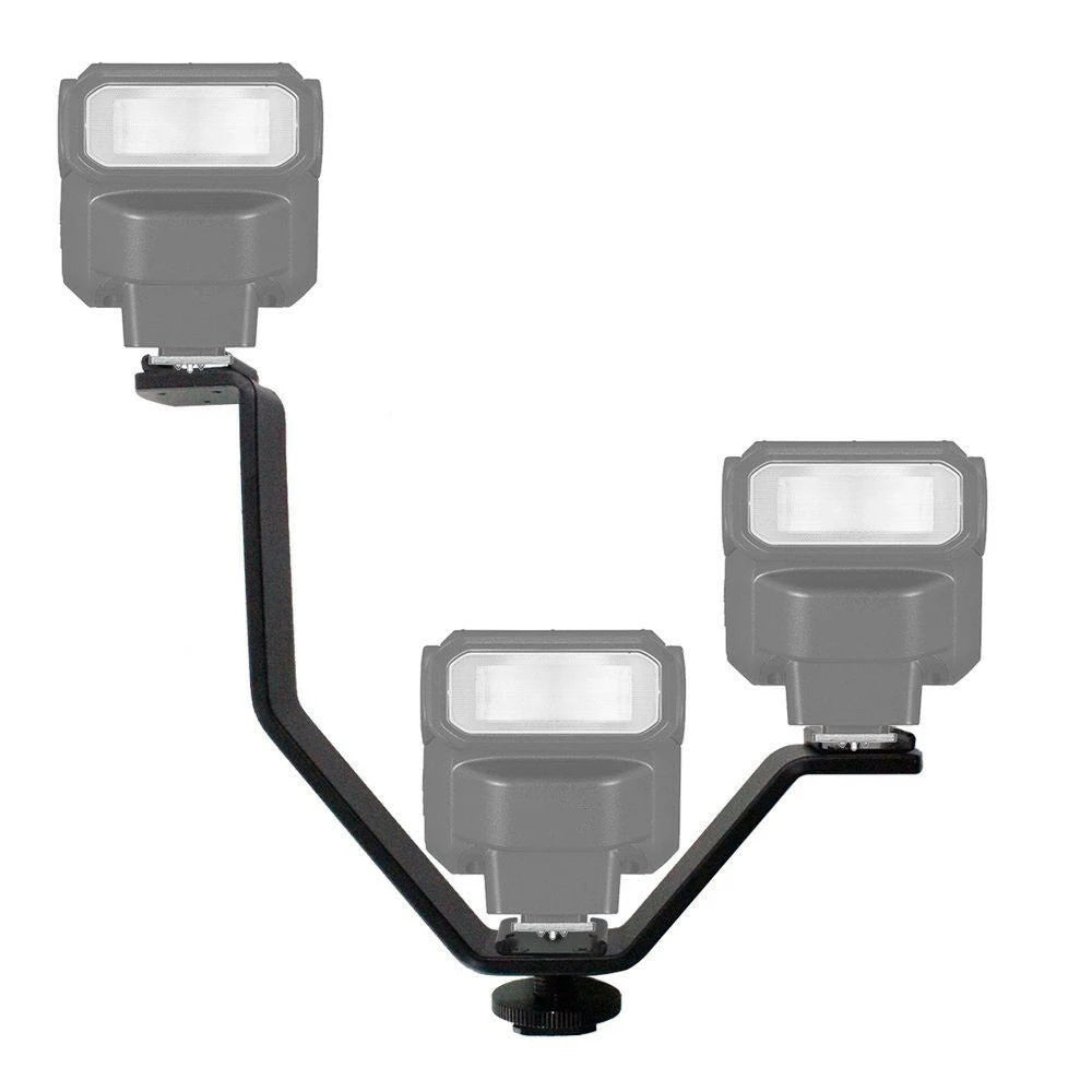 V Shape Triple Mount Hot Shoe Flash Bracket for Speedlite DSLR Camera Microphone LED Video Light