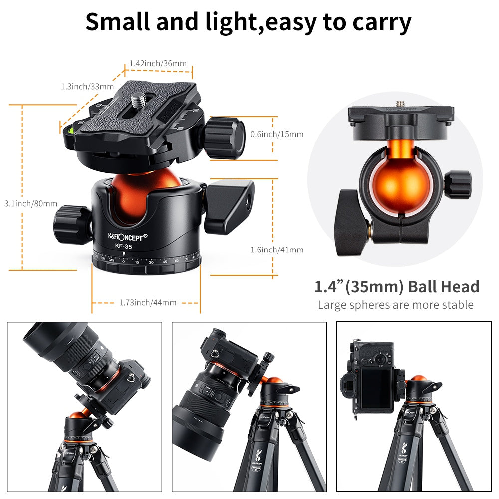 K&amp;F CONCEPT KF31.035 35mm Metal Tripod Ball Head 360&#176; Rotation Panoramic Adapter with 1 / 4-inch Quick Release Plate