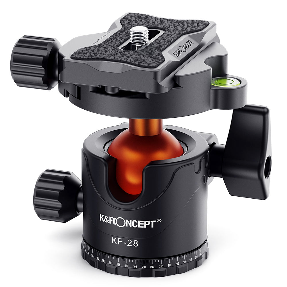 K&amp;F CONCEPT KF31.023V3 Metal Tripod Ball Head 10KG Load Capacity 360-Degree Rotating Panoramic Ball Head with 1 / 4 inch Quick Release Plate Bubble Level for Monopod Camera Camcorder