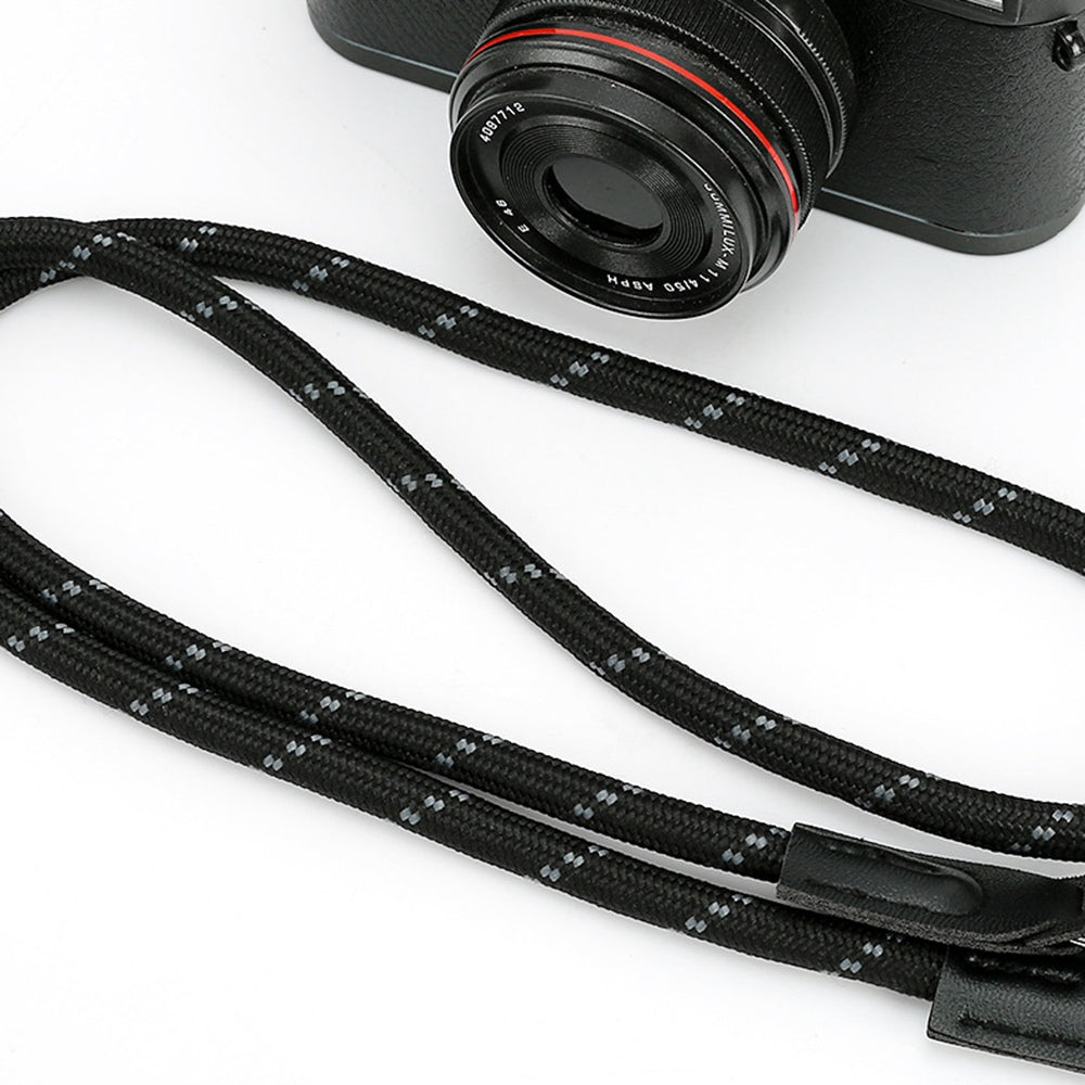 SZII Portable Camera Carrying Braided Round Rope SLR Camera Neck Shoulder Strap - Black / White