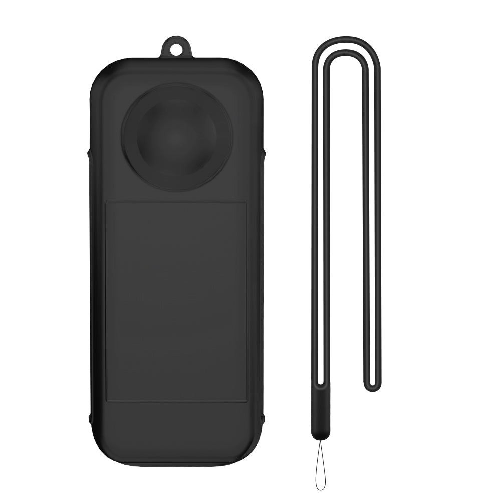 Insta360-9544 For Insta360 X3 Silicone Camera Protective Case Dust-proof Panoramic Camera Cover Lens Screen Protector Sleeve with Lanyard - Black