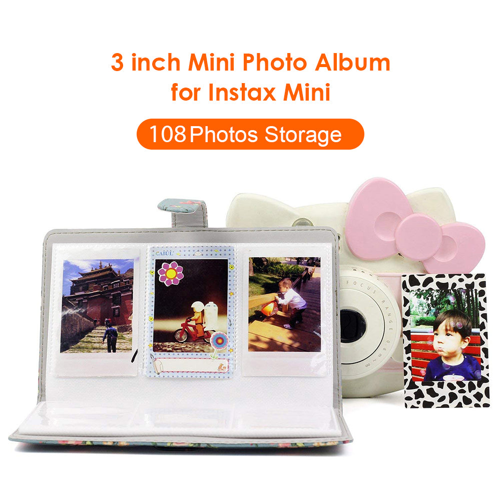 3-inch Mini Photo Album for Fujifilm Instax Mini 11 9 8+ 8 90 70 26 25 7s 50s, 108 Pockets Album PU Leather Photocard Holder Book Photo Card Binder - Green Flowers