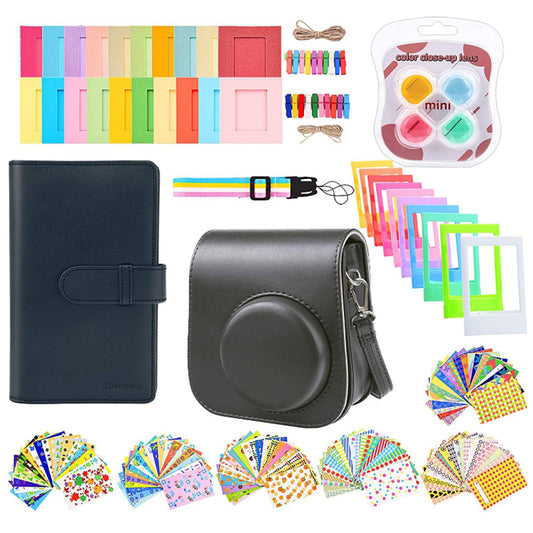 Instant Camera Accessories Compatible with Fujifilm Instax Mini 11, 14-in-1 Shutter Accessories Bundle with PU Leather Bag / Shoulder Strap / Instant Camera Gift Sets - Black