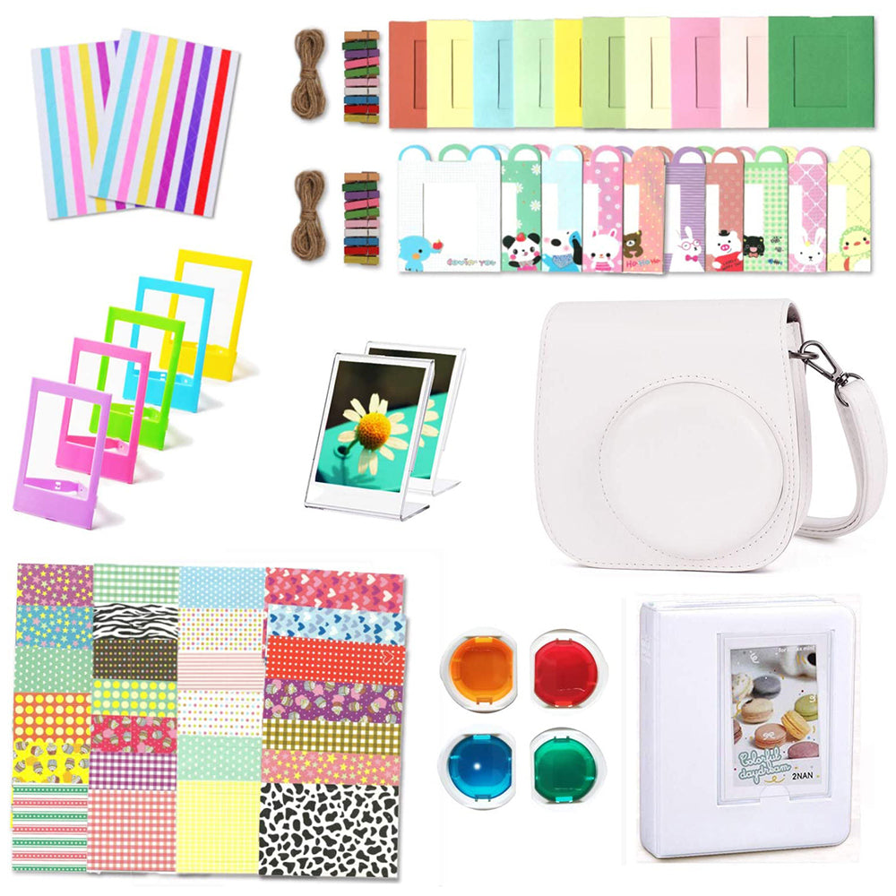 12-in-1 Instant Camera Accessories Kit for Fujifilm Instax Mini 11, Includes Bag, Album for Collecting / Displaying Photos - White
