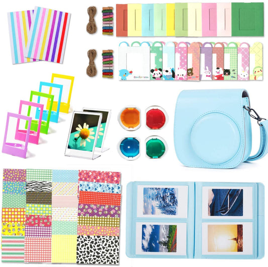 12-in-1 Instant Camera Accessories Kit for Fujifilm Instax Mini 11, Includes Bag, Album for Collecting / Displaying Photos - Blue