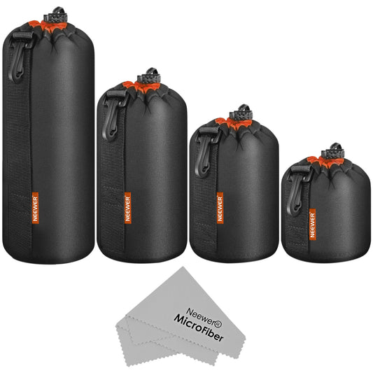 Uniqkart NW-241 4PCS Dustproof Camera Lens Storage Pouch Shockproof Telephoto Lens Storage Sleeve Bag Protection Case