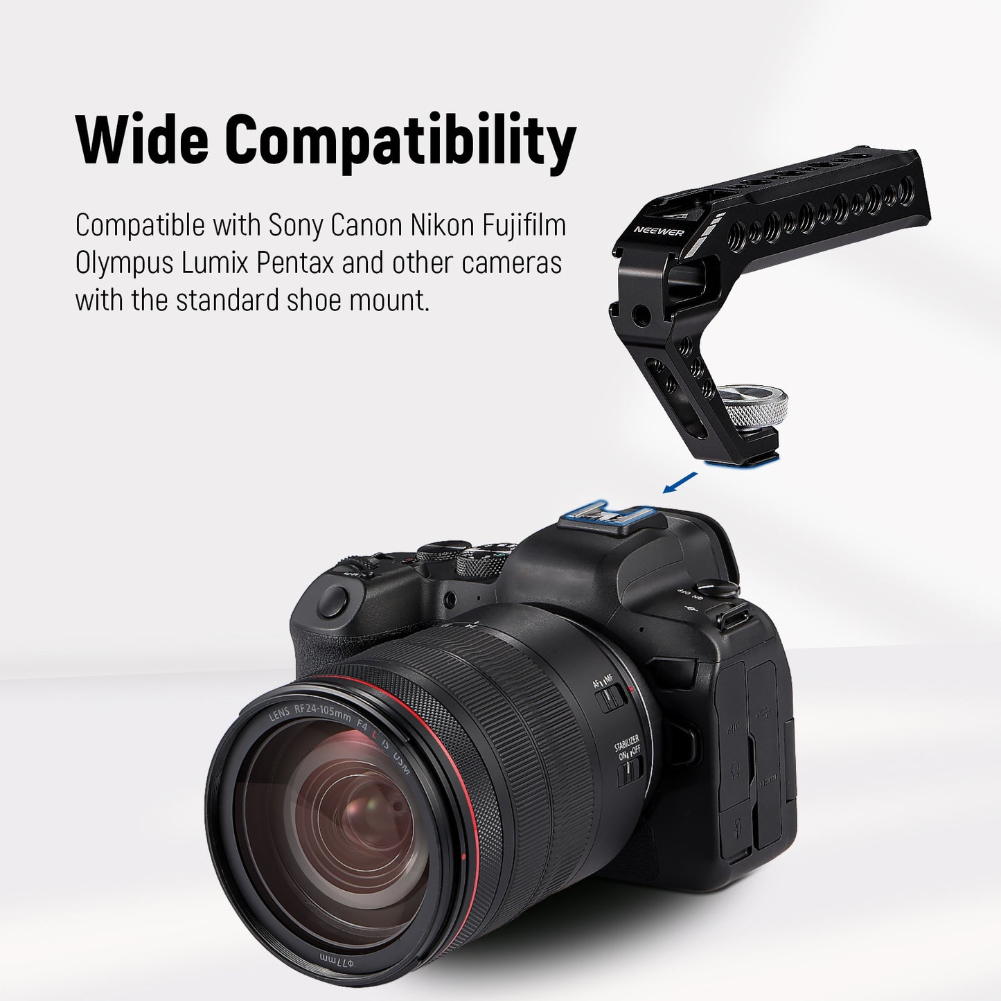 Uniqkart ST28 Top Handle Grip Camera Handgrip with Cold Shoe 1 / 4 3 / 8-inch Hole for DSLR Camera Cage Microphone Fill Light