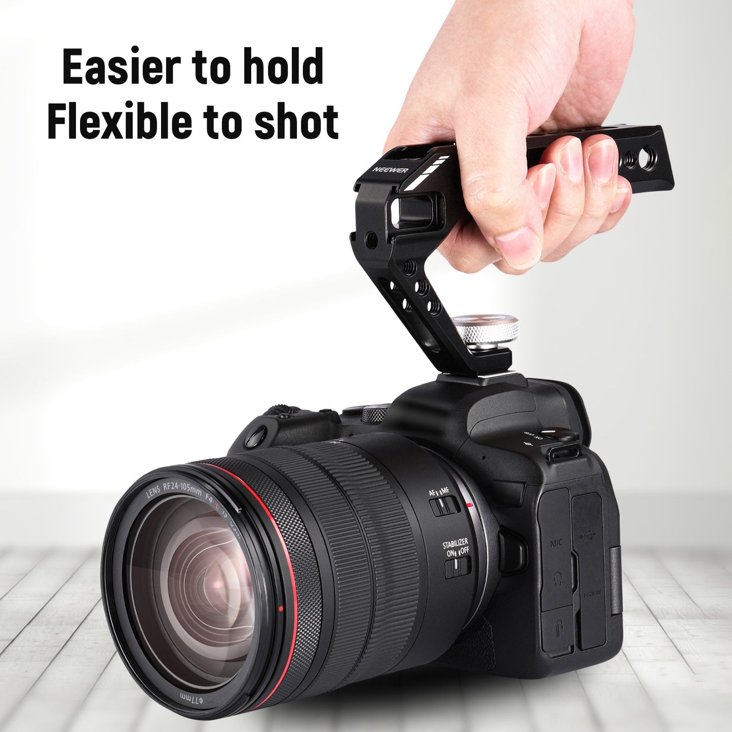 Uniqkart ST28 Top Handle Grip Camera Handgrip with Cold Shoe 1 / 4 3 / 8-inch Hole for DSLR Camera Cage Microphone Fill Light