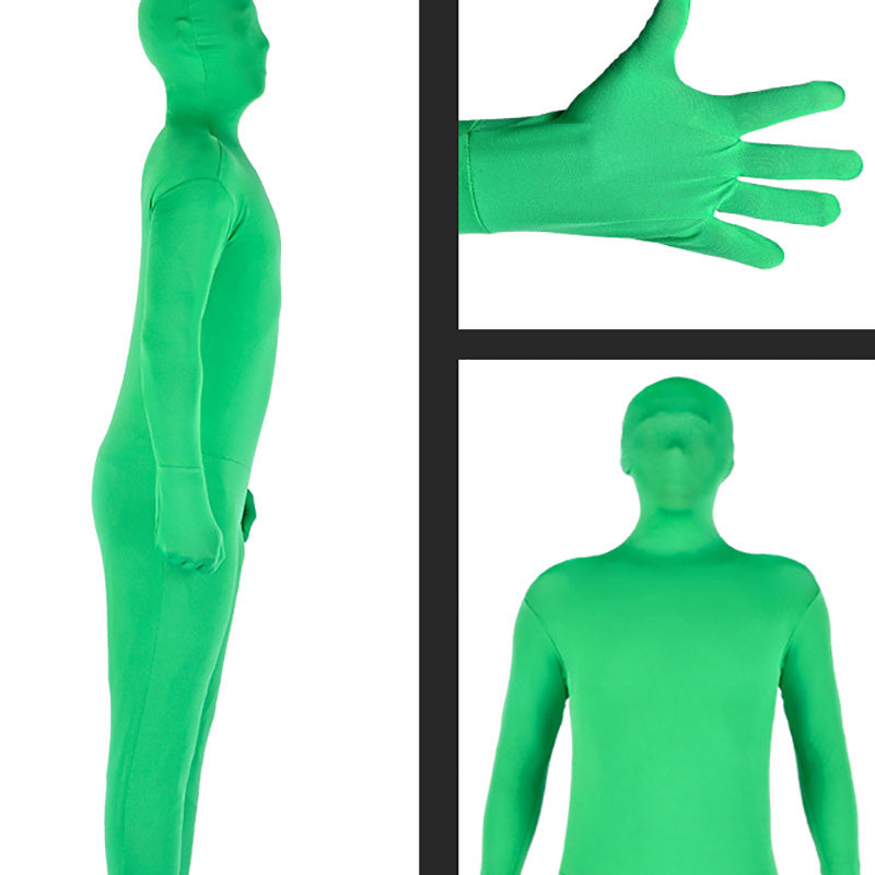 Uniqkart PSD2EA Separated-Type Chromakey Bodysuit Gloves Head Cover Hood Invisible Effect Costume - Green / 180cm