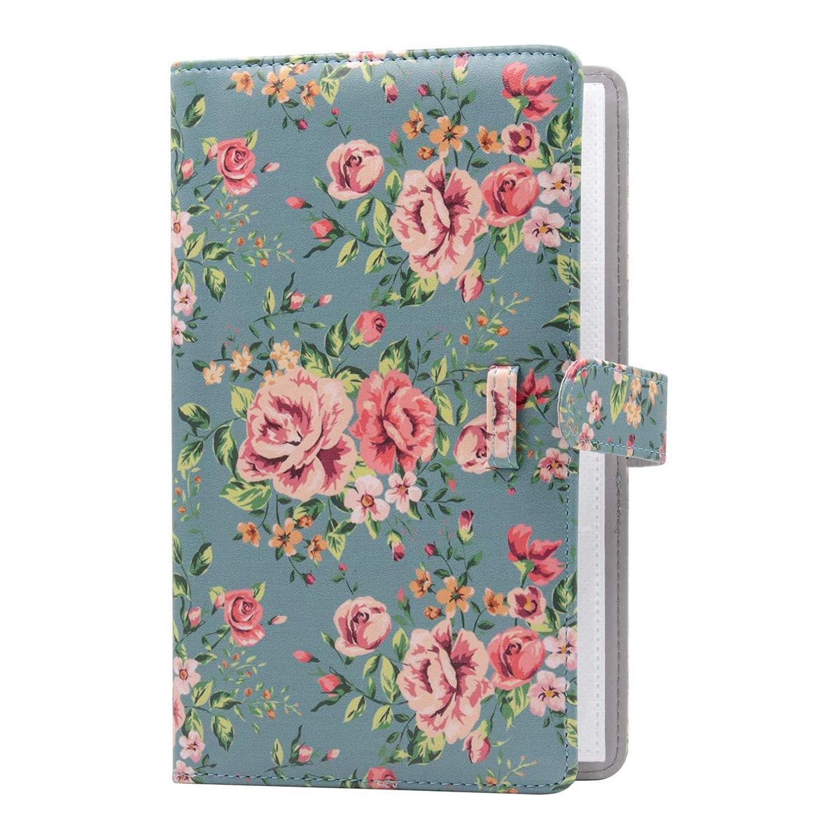 Uniqkart for Fujifilm Instax Mini 12 / 11 / 9 / 8 PU Leather Camera Case Cover Shoulder Bag with 3-inch Album - Green Flowers