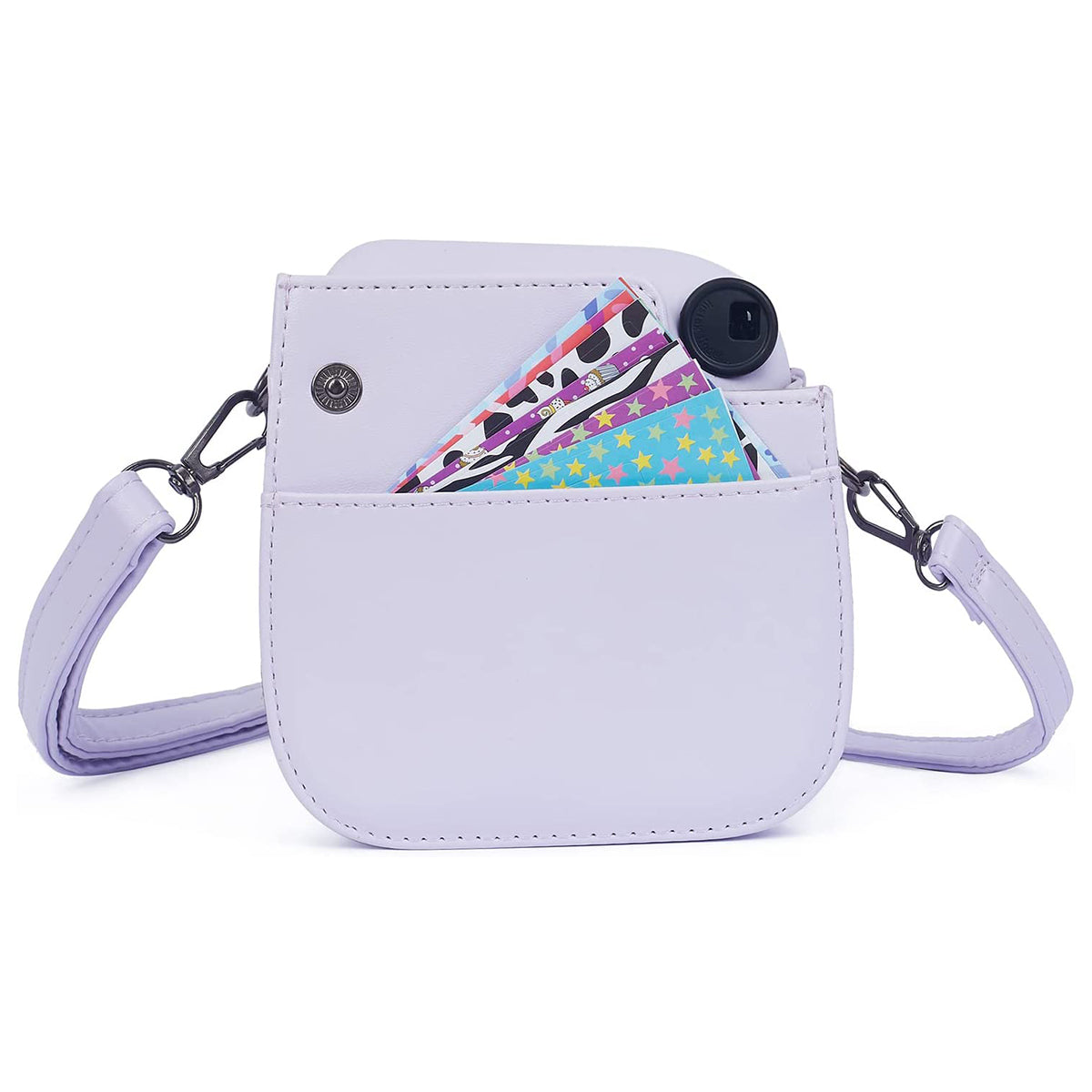 Uniqkart for Fujifilm Instax Mini 12 / 11 / 9 / 8 PU Leather Camera Case Cover Shoulder Bag with 3-inch Album - Purple