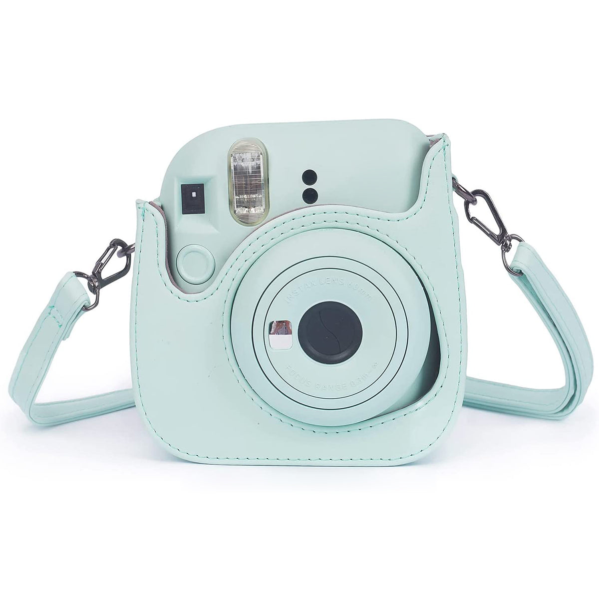 Uniqkart for Fujifilm Instax Mini 12 / 11 / 9 / 8 PU Leather Camera Case Cover Shoulder Bag with 3-inch Album - Mint Green