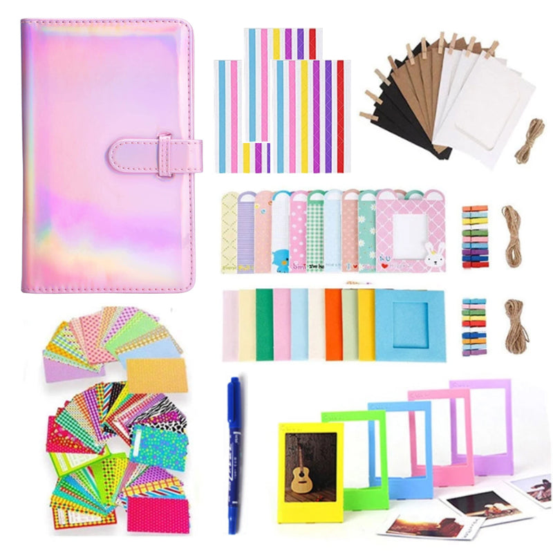 Uniqkart for FujiFilm Instax Mini 12 / 11 / 9 / 8+ / 8 10-in-1 Colorful Bundle Kit Accessories Includes Photo Album, Hang Frames, Border Stickers - Aurora Pink